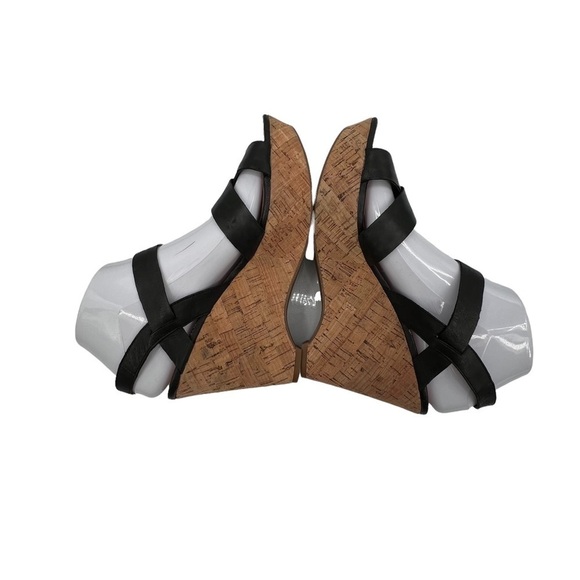 Franco Sarto Black Farley Leather Cork Wedge Platform Sandals Size 8 1/2 Women’s - Picture 7 of 9